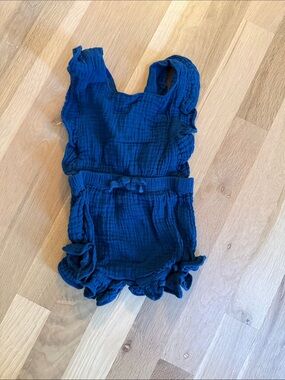 Girls Navy Ruffle Romper - Brand Unspecified